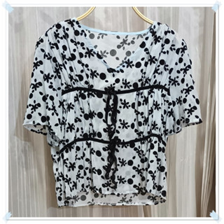 เสื้อชีฟอง ลายจุด แต่งโบว์ แขนสั้น