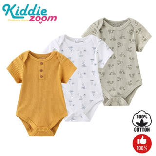 Kiddiezoom ทารกแรกเกิด romper ขมิ้นสีทึบ + เรือใบพิมพ์เต็ม + จักรยานเต็มพิมพ์ ha เสื้อผ้า 3 ชิ้น jumpsuit เด็กทารก 0-1 ปีชุดแรกของฉันชุดเสื้อผ้าเด็กแรกของฉันชุดกระโปรงสั้นด้านบนชุดนอน