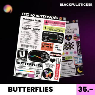 สติ๊กเกอร์ไดคัท BUTTERFLIES สติกเกอร์ขนาด A6 ตกแต่ง COOL STICKER  ♥ / BLACKFUL.STICKER ;