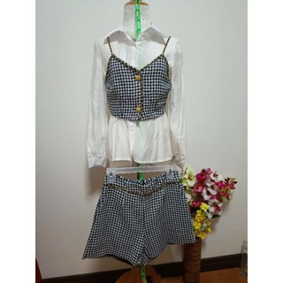 ชุดน่ารักขาสั้น ชุดงานป้ายมือ1 Missagel sz.M set 3ชิ้น ชาแนลขาสั้น