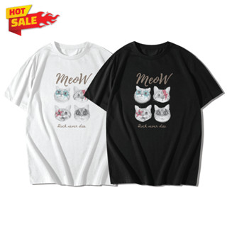 เสื้อยืดแขนสั้นคอกลม Cotton 100% สกรีนลาย CAT ROCK