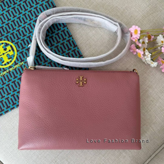 👑ผ่อน0%~แท้100%👑งานshop กระเป๋าสะพาย Tory Burch Kira Pebbled Leather Top-Zip Pink Magnolia Gold Crossbody