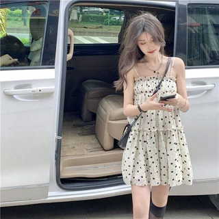 Beryl🌻เดรส🍄กระโปรงไปทะเล, เที่ยวทะเล กันลมน่ารัก เดรสสายเดี่ยวลายดอกไม้ ระบายอากาศและเย็นสบาย กระโปรงตูตูทรงหลวม