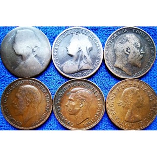 เหรียญ​อังกฤษ​ UK, 1​ Penny, ชุดหรูๆ 6เหรียญ​6ยุค​6สมัย, # 727T, ใช้แล้ว