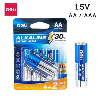 Deli ถ่านอัลคาไลน์ ขนาด AA AAA ถ่าน 1.5V ถ่านรีโมท ถ่านไฟฉาย กำลังไฟแรงกว่า 30 เท่า แพ็ค 6 ก้อน ไร้สารปรอท alizmart