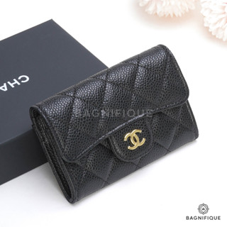 NEW CHANEL CARD HOLDER SHORT BLACK CAVIAR GHW