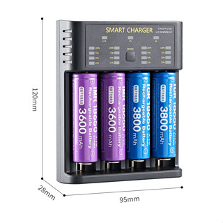 4 สล็อต Smart Charger สำหรับแบ็ตเตอรี่  Lithium-ion หรือ Ni-MH 1.2V(AA/AAA) ให้กระแสไฟสูงที่ 2A MAX