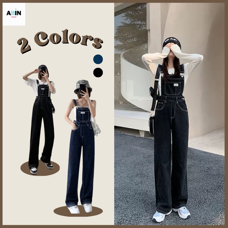 พร้อมส่ง✨📷2 colors jumpsuit เอี๊ยมกางเกง เอี๊ยมกางเกงขายาว เอี๊ยมสีดำ เสื้อผ้าสไตล์เกาหลี