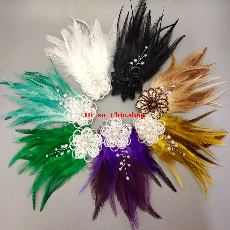 (ราคาต่อ 1 ชิ้น) กิ๊บติดผม กิ๊บขนนก แนวแกสบี้ กิ๊บปากเป็ด สำหรับใส่ออกงาน งานทำมือ (Handmade)