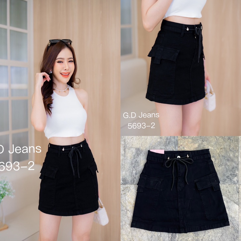 Sale🍿กระโปรงทรงแต่งกระเป๋าข้าง ผ้ายืด 🏷งานป้ายG.D jeans
