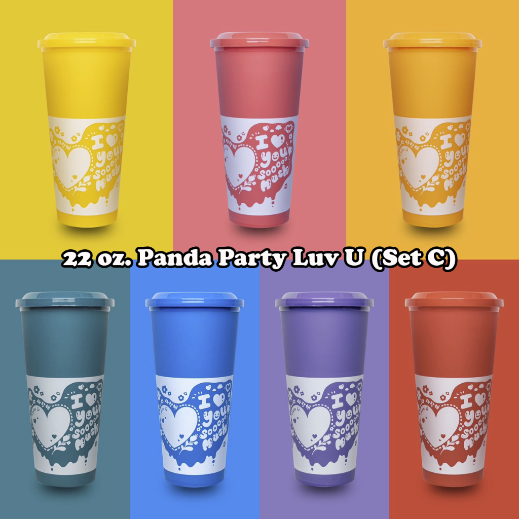 (แพ็ค20ชิ้น)แก้ว 22 ออนซ์ Panda Party Love You So Much + ฝา90มิล (Set C)