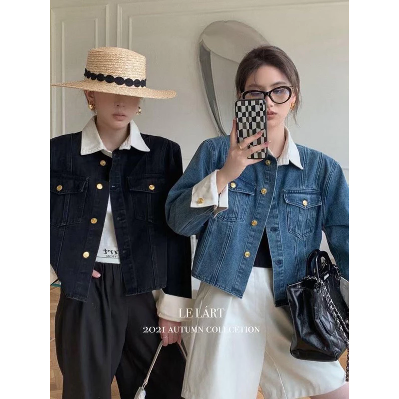 เสื้อแจ็คเก็ตยีนส์ผู้หญิงคอปก สไตล์เกาหลี พร้อมส่ง