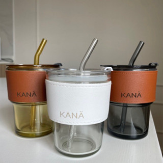 แก้วกาแฟใส แบรนด์ KANA พร้อมที่จับและหลอด 400 ml สไตล์มินิมอล แก้วไวน์ ถ้วยโยเกิร์ต ถ้วยไอศครีม