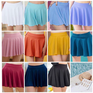 กระโปรงว่ายน้ำเอวสูง - ผ้าสีพื้น (มีกางเกงบิกินี่ในตัว)