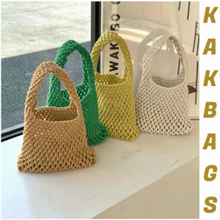 KakBags 2 in 1 กระเป๋าชายหาด กระเป๋าตาข่ายกลวงสไตล์เกาหลีกระเป๋าสะพายเชือกฝ้ายถักด้วยมือ