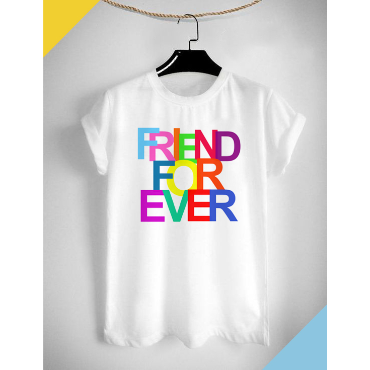 เสื้อทีมแก๊งค์เพื่อน ลาย Friend Forever สีสดใส ผ้าTK ใส่สบาย คอกลม คอวี