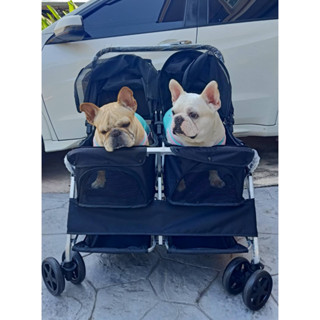 🔥 HOT 🔥รถเข็นสุนัข 4 ล้อ รถเข็นแฝดสุนัข รถเข็นสุนัข 2 ทีนั่ง รุ่น SP04 TONGBA Petstroller twin พับได้ มีระบบล็อคล้อ