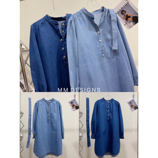 🌈🌿🌺🌼🌸💙🇰🇷 Jeans CHN Collar Long Sleeve Dress