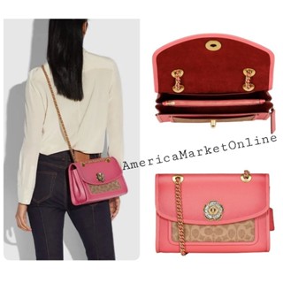 กระเป๋า COACH/ Classic Signature Coated PARKER Camellia Handbag Rose Red (COACH 89112)