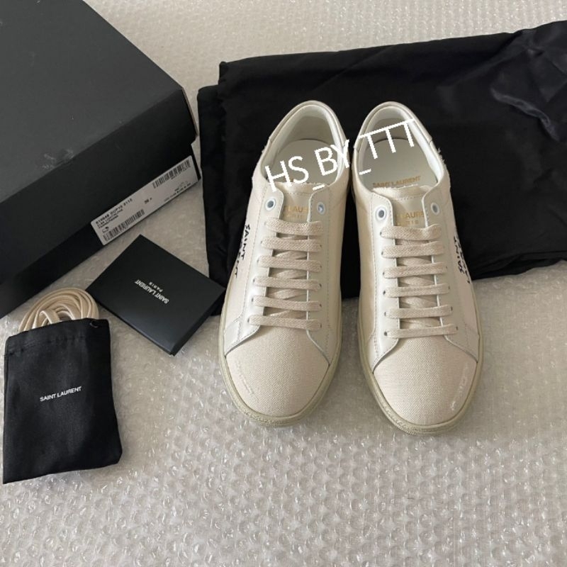 H_by_TTT (ผ้า) New Ysl Saint Laurent Canvas Sneaker รองเท้าผ้าใบ(ผ้า) ข้อต่ำ สีขาว 35.5 - 45 ของแท้