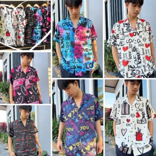 เสื้อวาเลนไทน์  ลายหัวใจ👕เสื้อฮาวาย👕ผ้าไหมอิตาลีไม่ยับไม่ร้อนไม่ต้องรีด👕แฟชั่นชาย👕ร้านเสื้อผ้าผู้ชาย