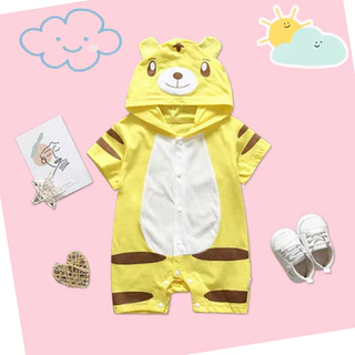 Babyonline(Y310)2H3-4 (ส่งด่วน1วัน)ชุดบอดี้สูทสำหรับเด็กมีฮู้ดรูปสัตว์มีกระดุมหน้า ผ้าฝ้าย นิ่ม ใส่สบาย แนะนำอายุ 0-1 ปี