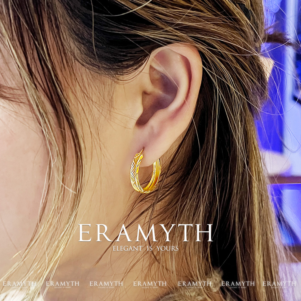 Eramyth Jewelry : ต่างหูห่วง งานหน้าแบนตัดลาย เงินแท้ 92.5  ขนาด 20mm EM-0048(พร้องส่ง)