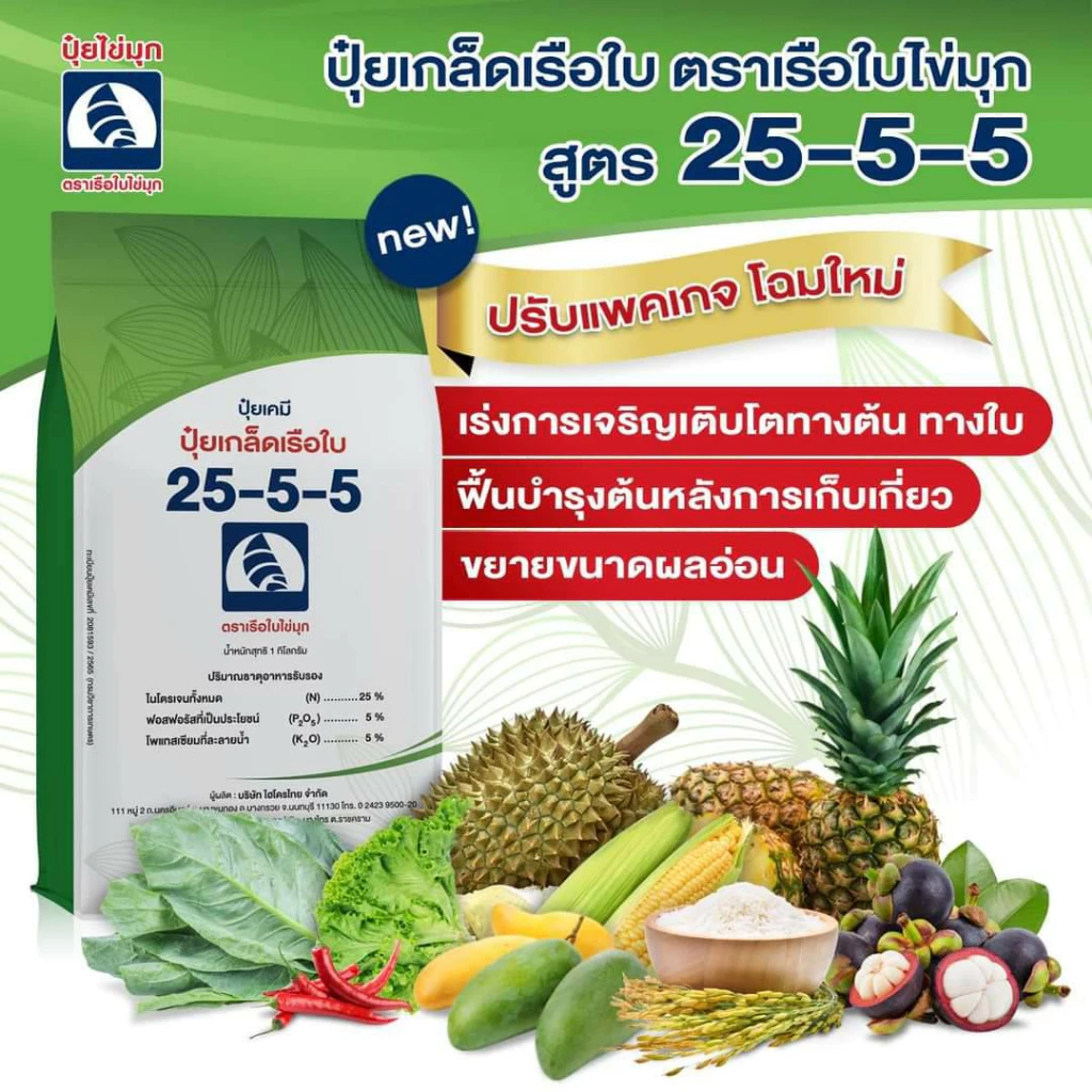 ปุ๋ยเกล็ดเรือใบ สูตร 25-5-5 (1 kg)ปุ๋ยไข่มุก เร่งการเจริญเติบโตทางต้น ใบส่งเสริมการเจริญเติบโตของรากฝอยและรากแขนง thumbnail 6