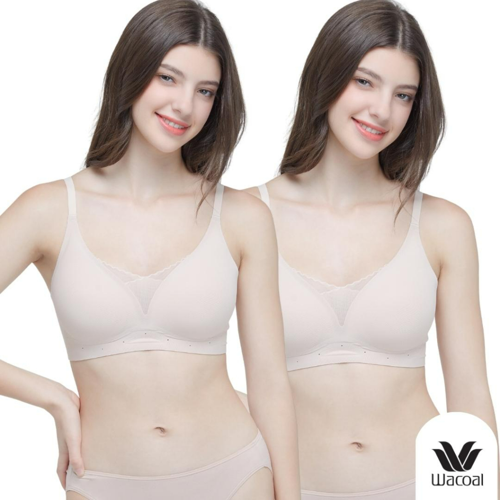 Wacoal ชุดชั้นเนียน บราไร้โครง Smart Size เสริมฟองน้ำ 2 ชิ้น รุ่น WB3Y32/WB3232 สีเบจ (BE)