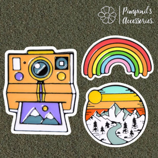 ʕ •ᴥ•ʔ ✿ พร้อมส่ง : เข็มกลัดเซ็ทภูเขา,สายรุ้งและกล้องถ่ายรูป | Mountain, Rainbow &amp; Camera Enamel Brooch Pin Set.