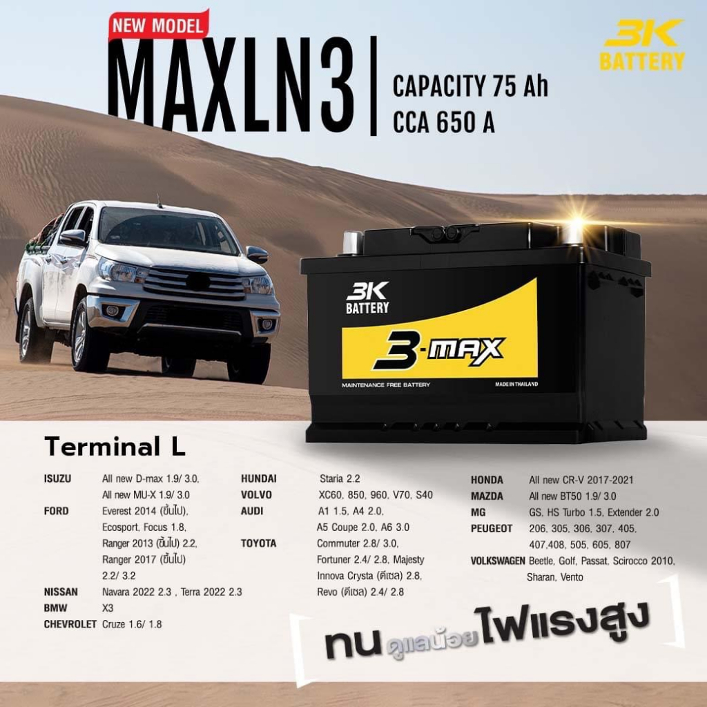 3K MAX-LN3 (DIN75) : TOYOTA REVO, FORTUNER, D-MAX 2019, FORD EVEREST, RANGER, BT50 PRO - รูปที่ 2