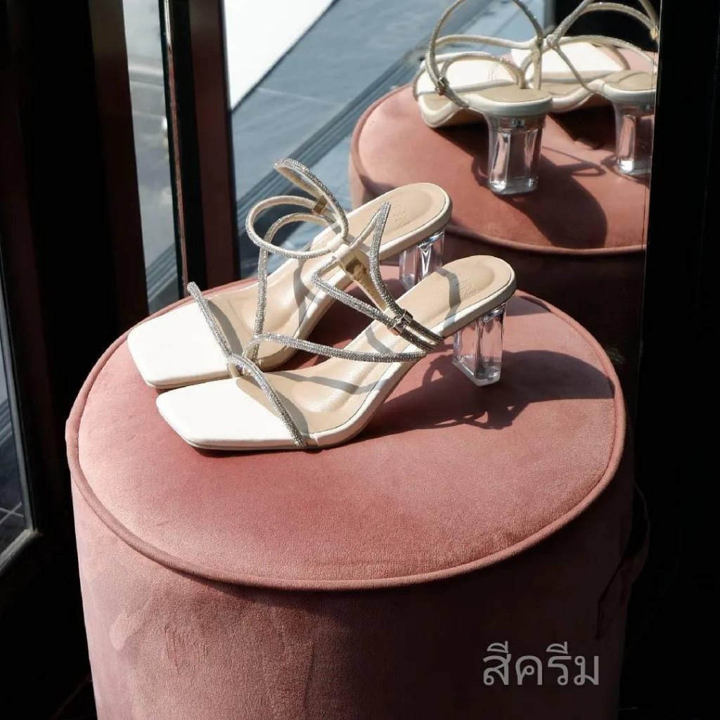 25twentyfives - Milin รองเท้าส้นคริสตัลเหลี่ยม แต่งเพชร ออกปังที่สุดสูง3นิ้ว| ส่งตรงจาก ALIN Brand