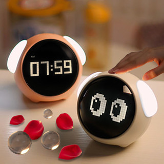 CCclamber Expression Clock รูปร่างสุนัขน่ารักมัลติฟังก์ชั่น LED นาฬิกาปลุกดิจิตอลเสียงเปิดใช้งานไฟกลางคืน