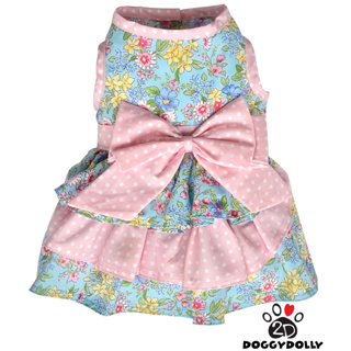 Pet clothes -Doggydolly  เสื้อผ้าแฟชั่น น้องหมาน้องแมว  สัตว์เลี้ยง ชุดกระโปรง ลายดอกสีฟ้า  D637 ขนาด1-9โล