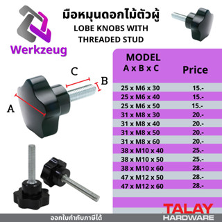 น็อตมือหมุนดอกไม้ M6 - M12 (ราคาต่อ1ชิ้น) Star Grip Knob Bolt น็อตพลาสติกสีดำตัวผู้ น็อตหัวดอกไม้ หัวดาว