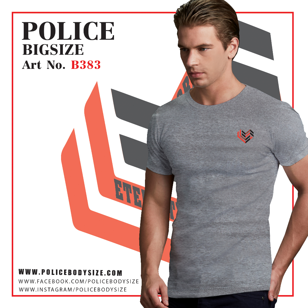 Police Bodysize เสื้อยืดคอกลม ทรง Slim fit พอดีตัว สีขาว,ดำ,เทา, ใส่ได้ทั้งผุ้ชาย/ผู้หญิง (รหัส : F575,B383,X116) — صورة 2