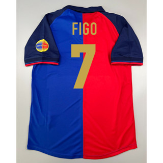 เสื้อบอล ย้อนยุค บาร์เซโลน่า 1999 เหย้า Retro Barcelona Home พร้อมเบอร์ชื่อ 7 FIGO ครบ 100 ปี 1899-1999 เรโทร คลาสสิค