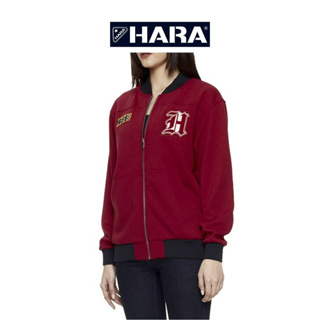 [ส่งฟรี] Hara ฮาร่า ของแท้ เสื้อกันหนาว ซิปหน้า สีแดงสกรีนลาย Logo Cotton 100% คุณภาพดี ผ้ายืดใส่สบาย รุ่นHMTL-002229