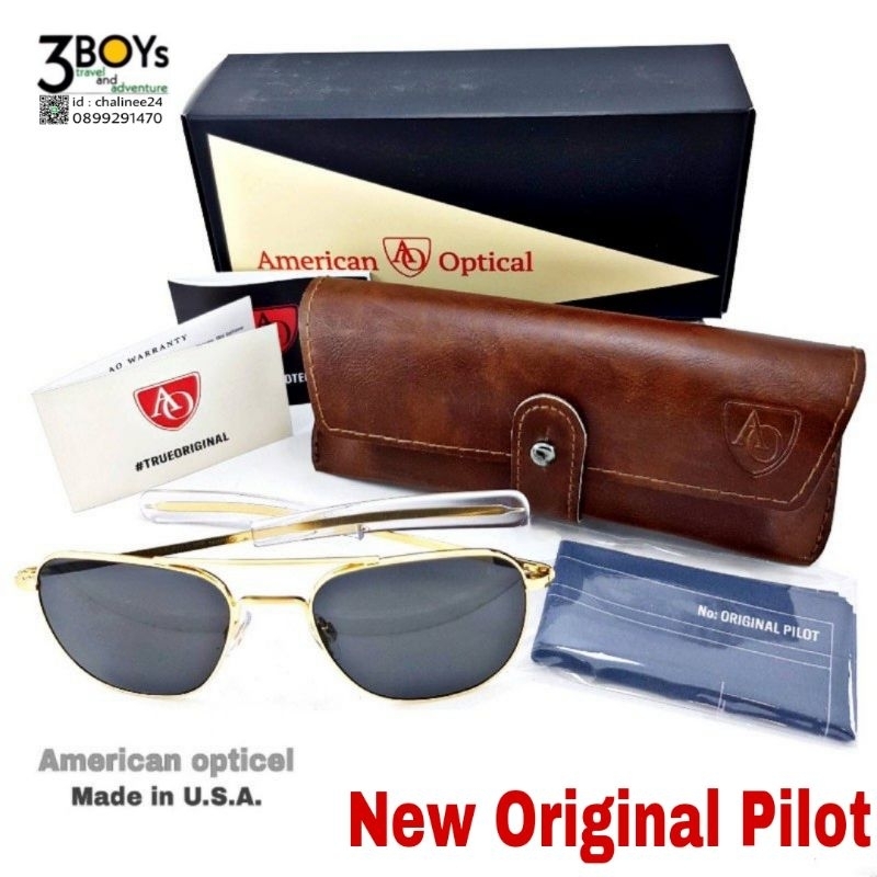 แว่นตา AO Eyewear รุ่น New Original Pilot ที่นักบินทั่วโลกนิยมใช้มากที่สุด กระเป๋าหนังทรงย้อนยุค  ของแท้100% Made in USA