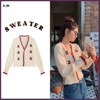 พร้อมส่ง🍒Cherry sweater เสื้อกันหนาว เสื้อผ้าสไตล์เกาหลี เสื้อคลุม เสื้อไหมพรม เสื้อเชอร์รี่