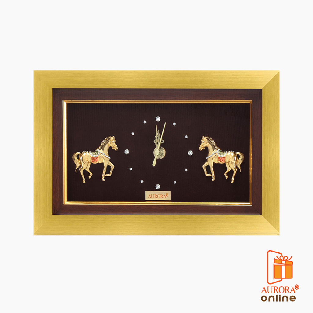 Khongkwan by Aurora กรอบรูปนาฬิกาม้ามงคล 18*30 ซม.  ประดับด้วยทองคำแท้ 99.99%
