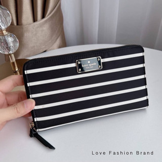 ✨ผ่อน0%แท้100%✨ กระเป๋าสตางค์  Kate Spade Black/White French Stripes New York Wilson Road Kaden Large Wlru5207