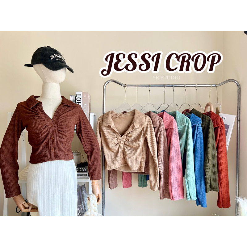 jessi crop เสื้อครอปเเขนยาวผ้าร่องยืด งาานมาใหม่ สีสดๆ เลยจ้า