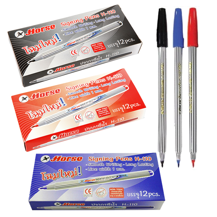 ปากกาเมจิก ตราม้า H-110 (12 ด้าม) สีน้ำเงิน/แดง/ดำ