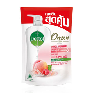 (ถุงเติมขนาด 410 มล.) Dettol Onzen Momo &amp; Raspberry Shower Gel เดทตอล ออนเซ็น อโรมาติก กลิ่นโมโมะ แอนด์ ราสป์เบอร์รี่