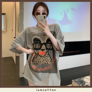 [พร้อมส่ง] เสื้อยืด oversize เสื้อผ้าเกาหลี เสื้อยืดแฟชั่นสกรีนลายเสือปากแดง เสื้อยืดผู้หญิงแขนสั้น