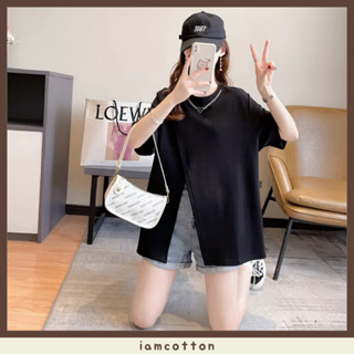 [พร้อมส่ง] เสื้อยืด oversize เสื้อยืดแฟชั่นเกาหลี เสื้อยืดผู้หญิงผ่าเอว เสื้อทรงหลวม