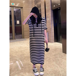 🌈🌿🌸🌺🌼🤎🧡🇰🇷Knit Stripe Hood Maxi Dress