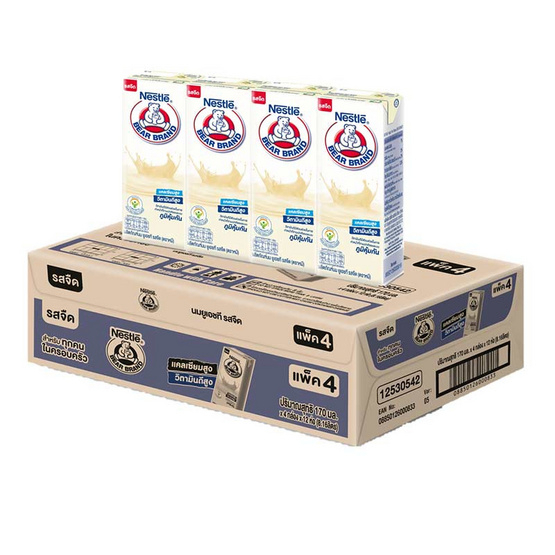 [ยกลัง 12 แพ็ค] Nestle นมตราหมียูเอชที รสจืด (4x165มล) รวม 48 กล่อง