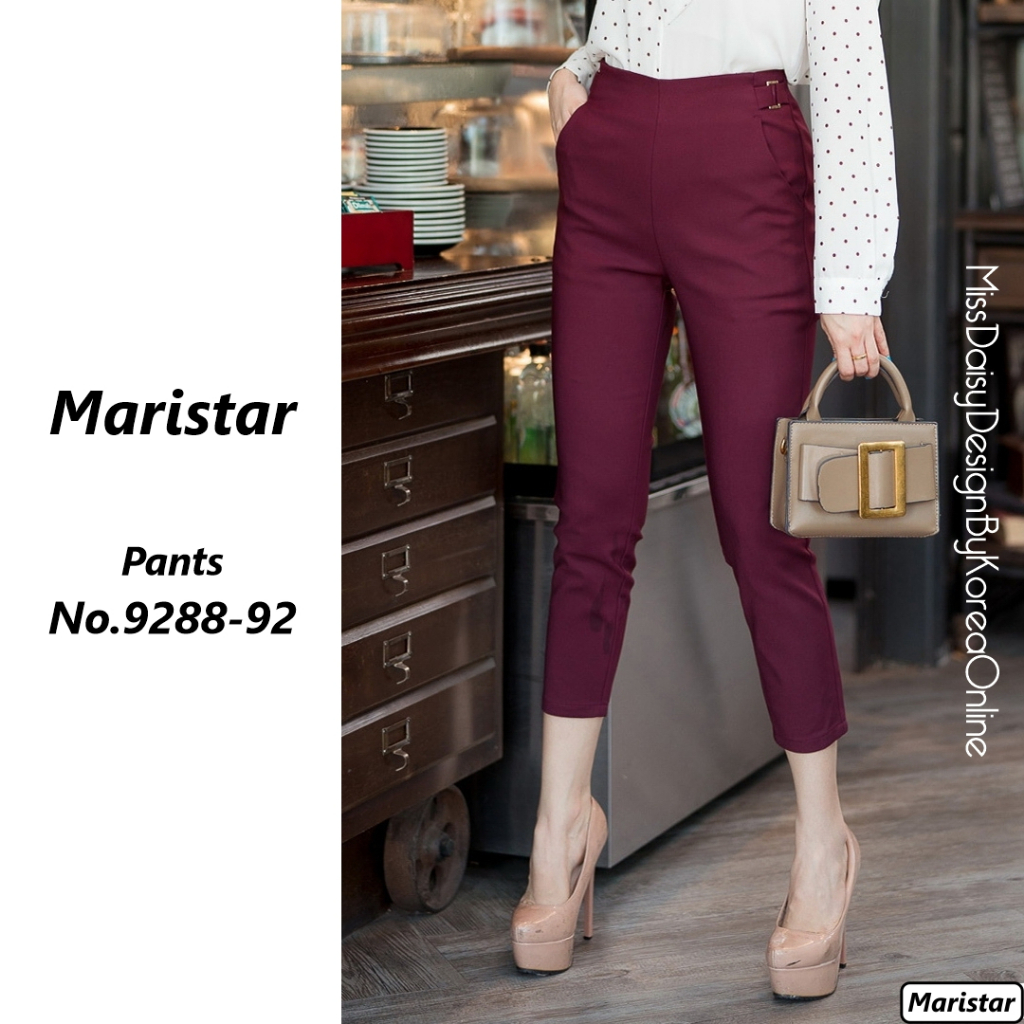 Maristar กางเกงขายาว 7 ส่วน No.9288 เนื้อผ้า Spandex รุ่นนี้ดีไซน์​ไร้ขอบเอวซิปซ่อนด้านหลัง